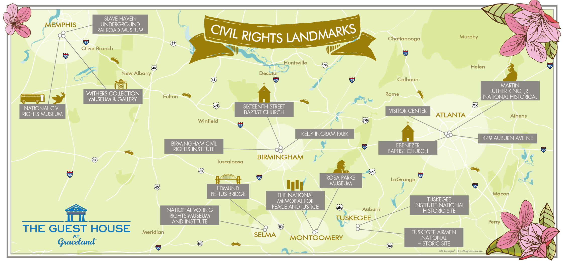 Civil Rights landmarks map 3 by Carol Wilmot Sullivan @themapchick | The Guest House at Graceland | The Guest House at Graceland Civil Rights landmarks map 3 by Carol Wilmot Sullivan @themapchick